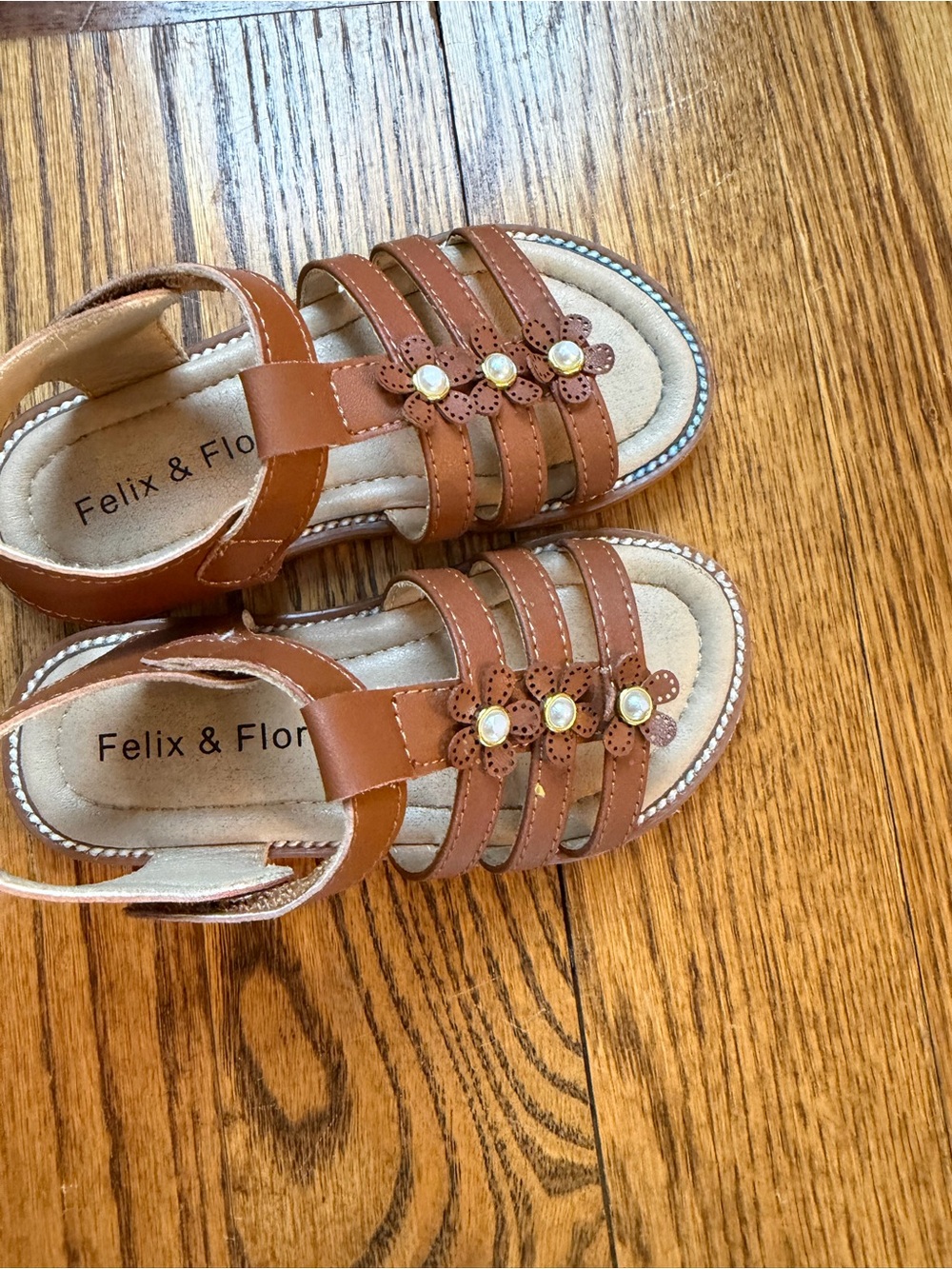 Felix & Flora Girls' Brown Floral Strap Sandals